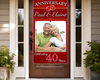 Personalised Ruby 40th Wedding Anniversary Photo Banner Party Celebration Decoration N29 Large 2ft x 4ft