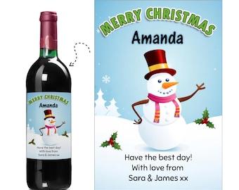 Personalised Merry Christmas Wine Champagne Bottle Sticker Label N167 Perfect Santa Stocking Filler gift for adults