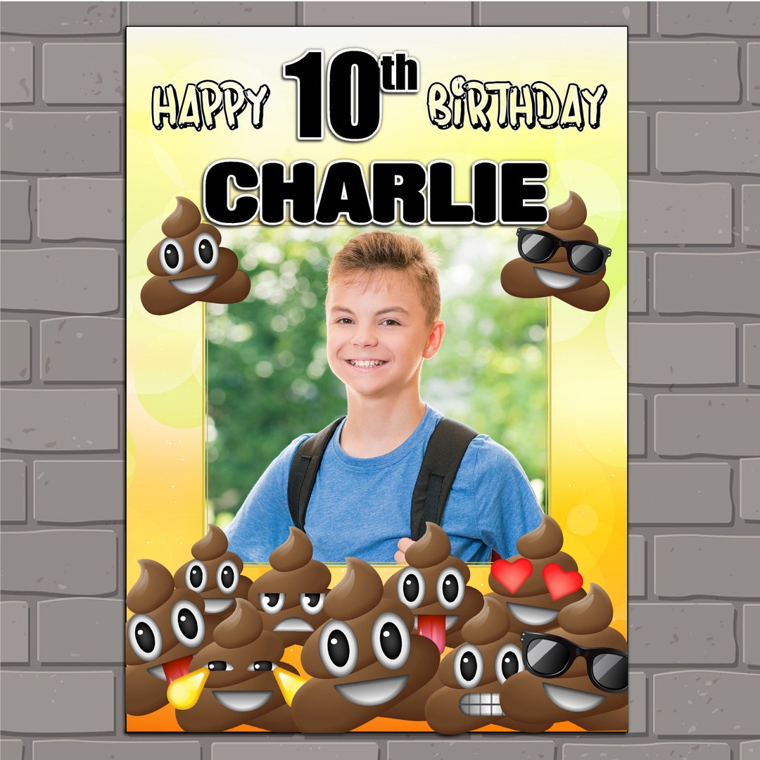 Personalised Emoji Poo Happy Birthday Party PHOTO Banner Poster N164 ...