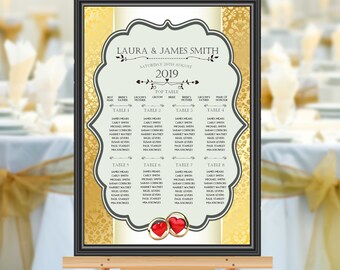 Sitting/Table Plan Size A1/A2 with Ribbon and diamante /pearl large Personalised 