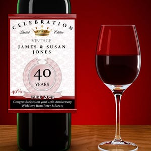 Personalised Vintage 40th Ruby Wedding Anniversary Wine / Champagne / Prosecco Bottle Sticker Label N34 Gift