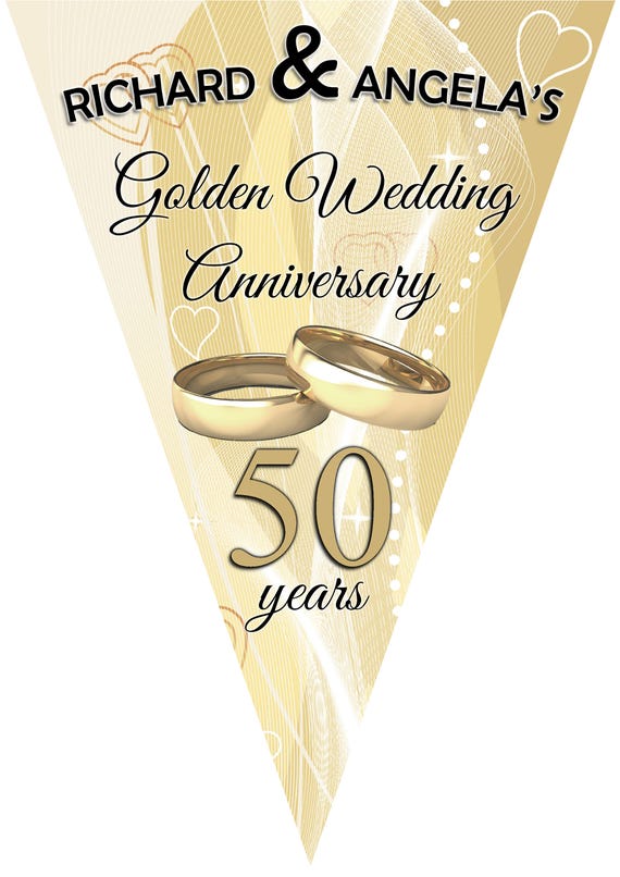 Personalised 50th Golden Wedding Anniversary Flag Banner Bunting N11-10 Flags inc ribbon Hanging Decoration
