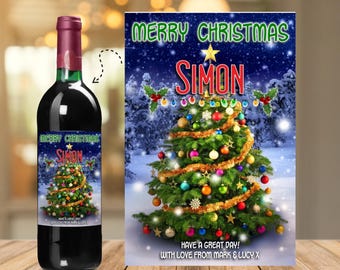 Personalised Merry Christmas Wine / Champagne Bottle Sticker Label N174 Santa Stocking Filler gift for adults