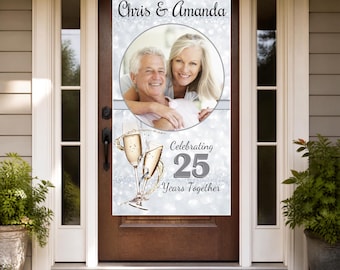 Personalised Silver 25th Wedding Anniversary Photo Banner Party Celebration Decoration N26 Large 2ft x 4ft
