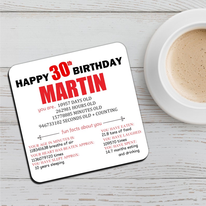 Personalised 30th Birthday Coaster Any Name Drinks Mat qty Etsy UK