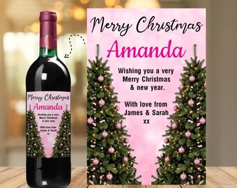Personalised Merry Christmas Wine / Champagne Bottle Sticker Label N171 Santa Stocking Filler gift for adults