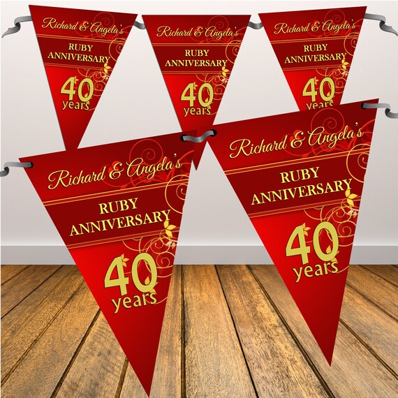 2 Personalised 40th Ruby Wedding Anniversary Banners – Party Decorations (640mm X 297mm) By AK Giftshop