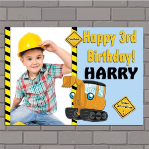 Personalised Boys JCB Digger Happy Birthday Poster Banner N51 Party Decoration. 1st 2nd 3rd 4th 5th 6th 8th 10th ANY AGE