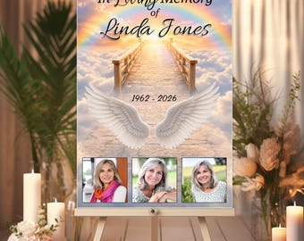 Personalised In Loving Memory Memorial Photo Poster Banner N257 (S2) Funeral Wake Keepsake PRINT ONLY