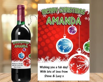 Personalised Merry Christmas Wine / Champagne Bottle Sticker Label N169 Santa Stocking Filler gift for adults