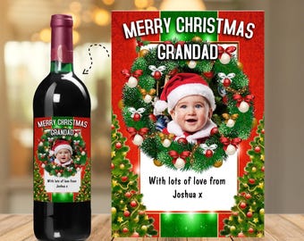 Personalised Merry Christmas Photo Wine / Champagne Bottle Label Sticker N122 Santa Stocking Filler gift for him her
