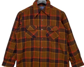 Vintage 70s Pendleton Ombre Shadow Plaid Virgin Wool Loop Collar