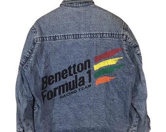 VINTAGE 90s BENETTON formula one denim jacket spellout