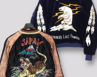 Vintage sukajan reprodution 1940s-50s emboidery silk valvet hand jacket by toyo enterprise