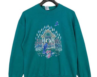 Vintage 90er Jahre Blumen Sweatshirt Crewneck Pullover Größe L