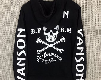Vanson Vanson Leather Skulls Spellout Hoodie Zipper Size L - Etsy