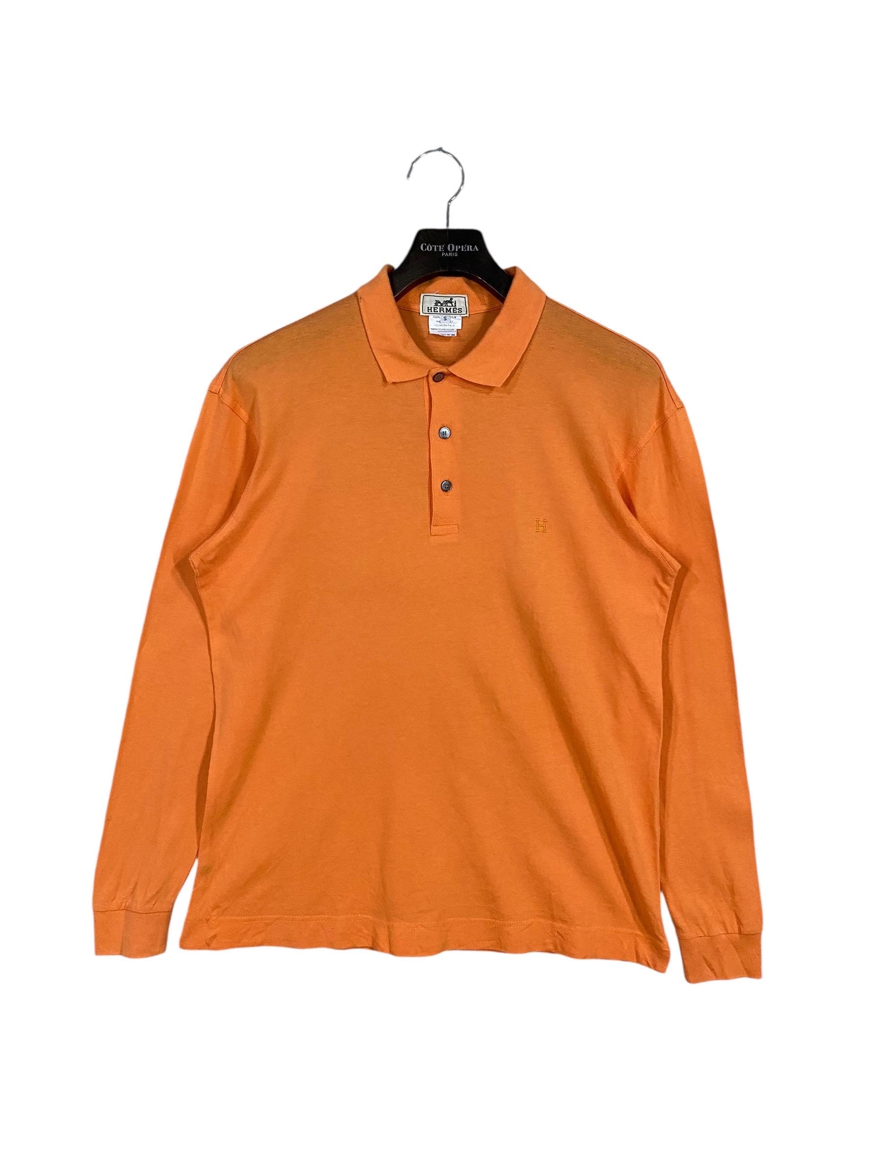 Stunning!! Vintage Hermès Long Sleeve Polo Shirt Small Logo Orange