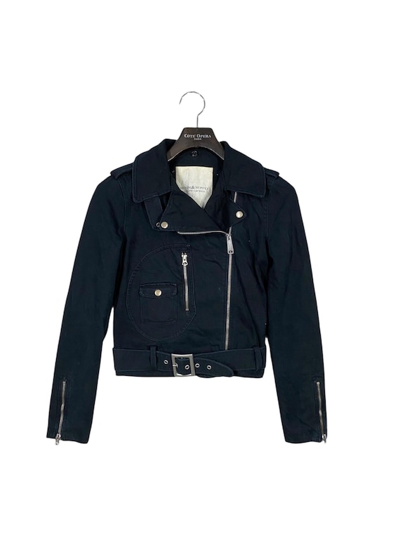 Polo Denim & Supply Black Denim Biker Jacket, Women's Moto Outerwear