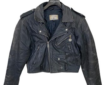 本革 leather short blouson 80-90's euro 56 Vtg 90s Cuirs London Leather Jacket for Rider Distressed - Etsy