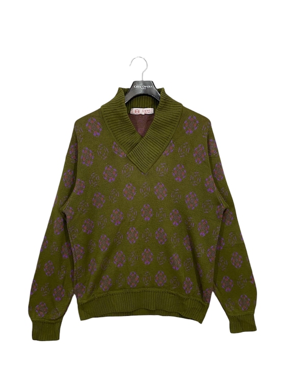 Vintage Loewe Madrid Cable Knit Wool Sweater V Neck Pullover