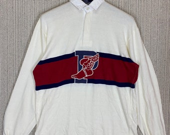 Vintage 90s Polo Ralph Lauren P Wings Rugby Polo Shirt Made In Hong Kong Long sleeve Size
