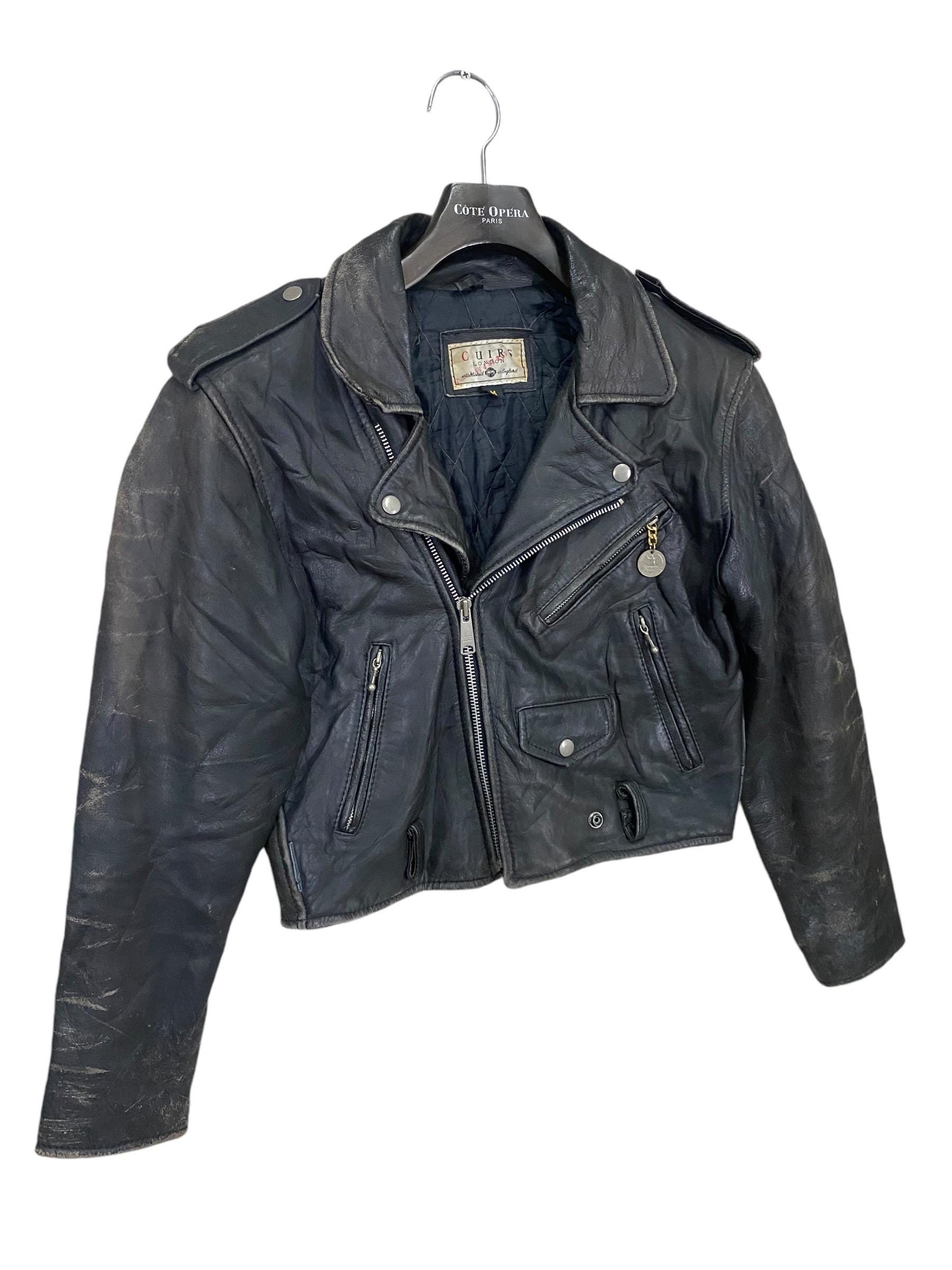 本革 leather short blouson 80-90's euro 56 Distressed Leather Short Blouson