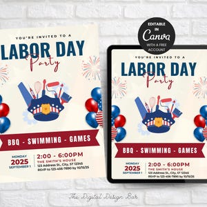 Editable Labor Day BBQ Invitation: Canva Template (Digital Download)