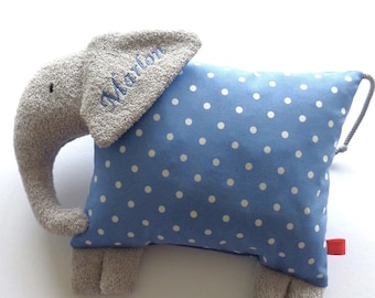 Coussin pour enfant avec nom, cadeau de naissance ou de baptême, éléphant Fridolin