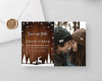 Save our Date, Rustic Photo Card, Christmas Themed, Custom, Printable