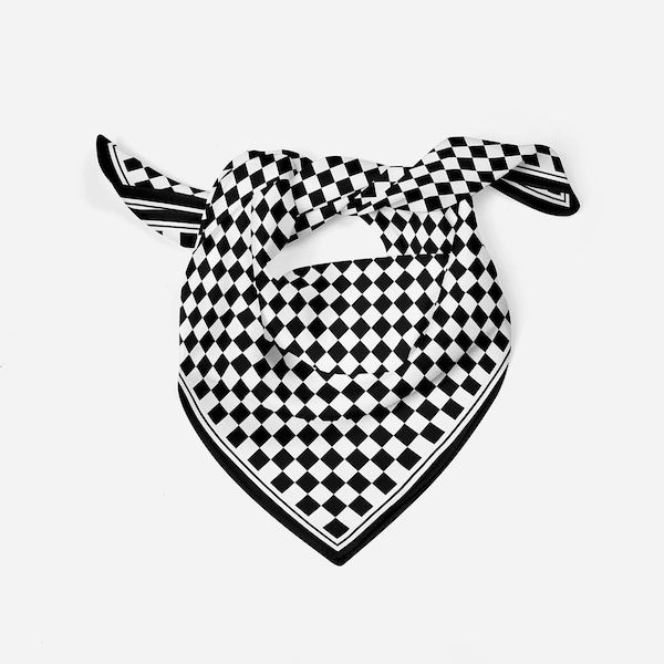 Awesome Vintage Silk Motorcycle Scarf - Black/White Checked - Awesome and Unique Motorcycle Gift! - FREE WORLDWIDE SHIPPING!