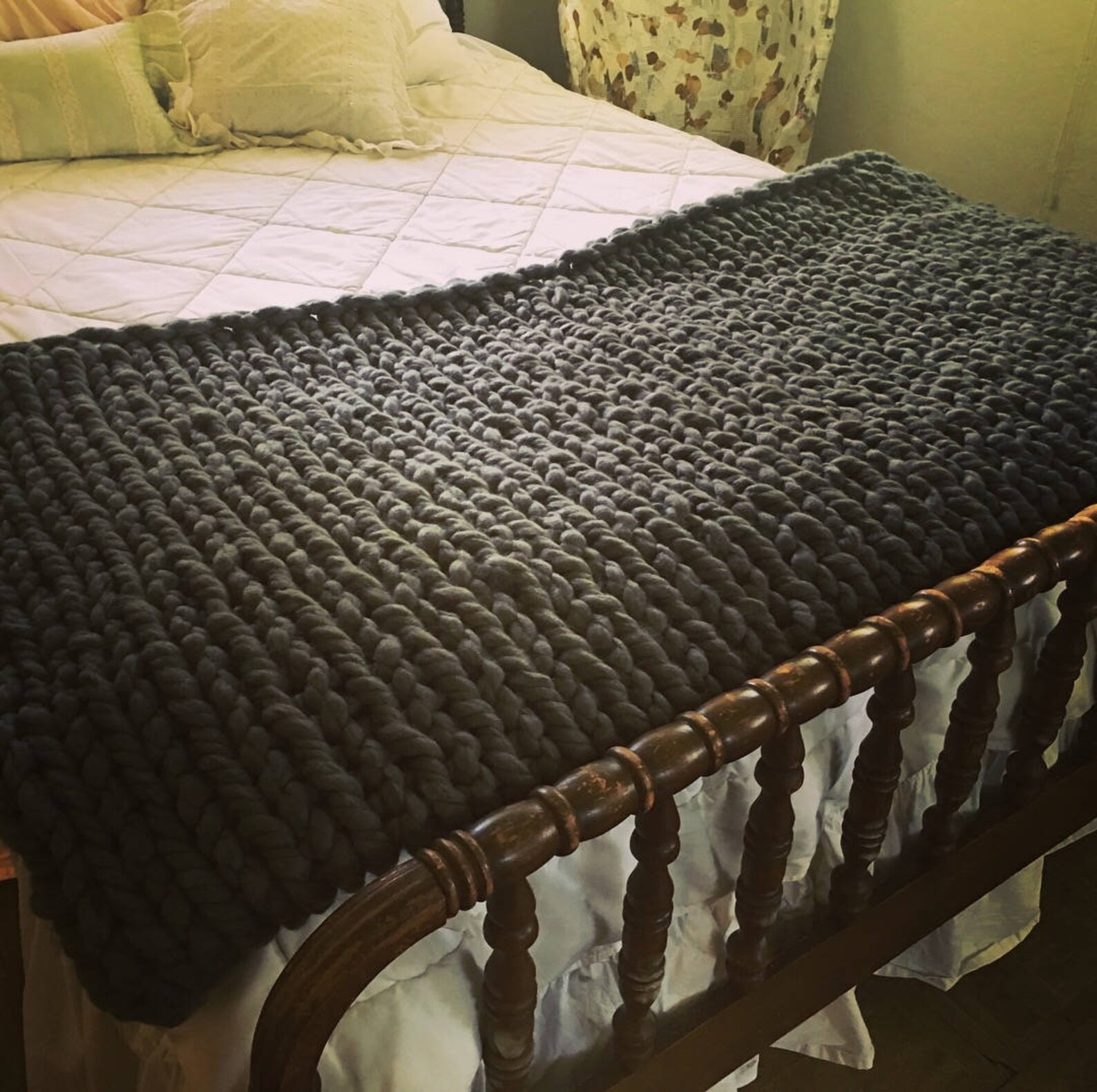 Dark Gray Super Chunky Knit Throw Blanket Acrylic Yarn BEST Etsy