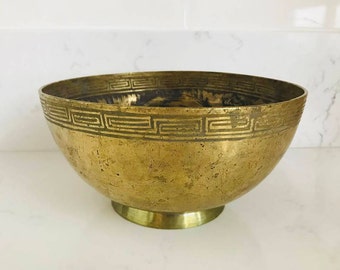 Vintage Brass Bowl with Interior/Exterior Etchings