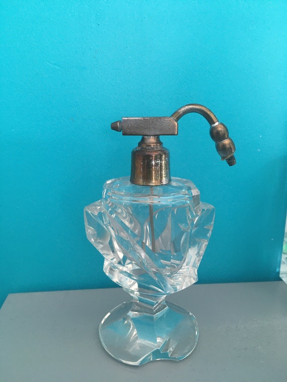 Vintage Art Deco glass perfume bottle, cut glass … - image 1