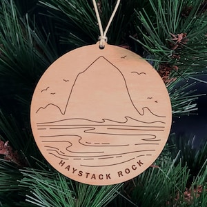 Haystack Rock Christmas Ornament - Cannon Beach, Oregon Coast Gift, Christmas Tree Decor, PNW Northwest Ornament Souvenir, Cherry Hardwood