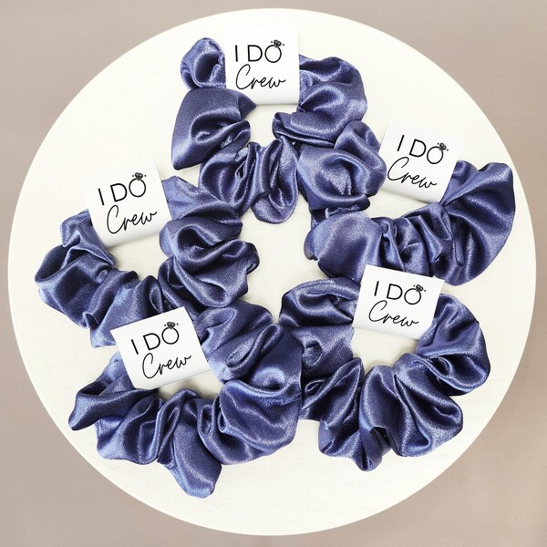 Navy Blue Bridesmaid Satin Scrunchies, Navy Party Favors, Navy Dress, Navy Bridesmaids Gifts, Navy Blue Gift Boxes, Bridesmaid Proposal