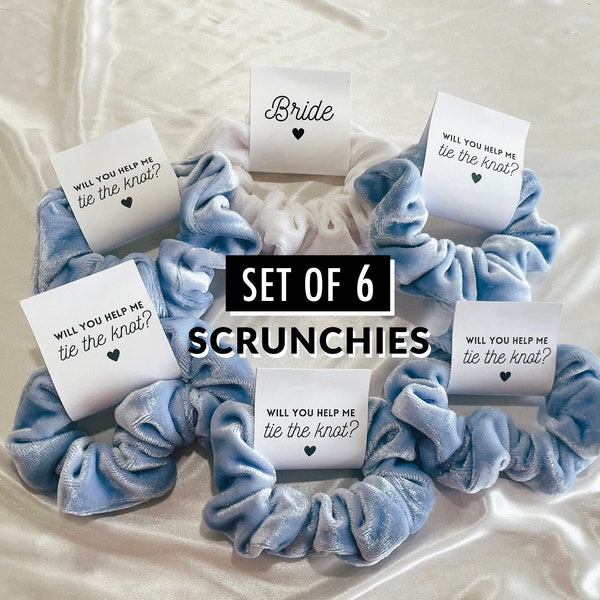 Set of 6 Bridesmaid Scrunchies, Bridesmaid Proposal Gift, Bridesmaid Hair Tie Favors, Gift for Bridesmaids, Wedding Party Gift Scrunchies