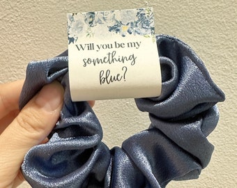 Will You Be My Something Blue Hair Scrunchies, Bridesmaid Proposal Gifts, Bridal Shower Blue Favors, Something Blue Gift Box, Blue Party