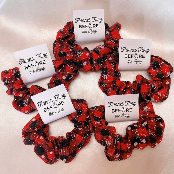 Flannel Bachelorette Party Favors, Flannel Fling Before The Ring, Bridesmaid Flannel, Red Buffalo Plaid Hair Scrunchie, Bridesmaid Hair Ties