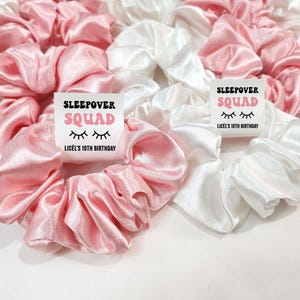 Sleepover Squad Satin Scrunchie, Party Favor Hair Tie, Sleepover Bachelorette, Girl Spa Party Favors, Sleepover Birthday, Kids Spa Party