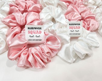 Sleepover Squad Satin Scrunchie, Party Favor Hair Tie, Sleepover Bachelorette, Girl Spa Party Favors, Sleepover Birthday, Kids Spa Party