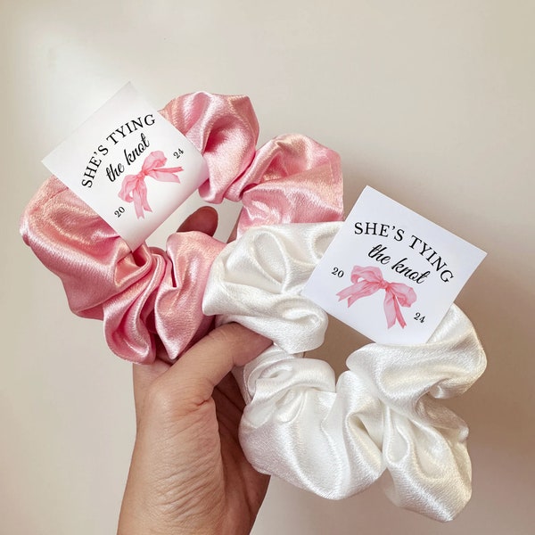 Pink Bow Party Favors Scrunchies, She's Tying The Knot Favor, Coquette Bridal Shower, Pink Bow Bridal Shower, Girly Bach Party Favors Bulk