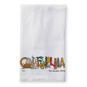 California Landmark Lettering, 100% Cotton Tea Towel, Dishcloth, Square Flour Sack Towel, Souvenir, California Gift, Home Decor, Kitchen