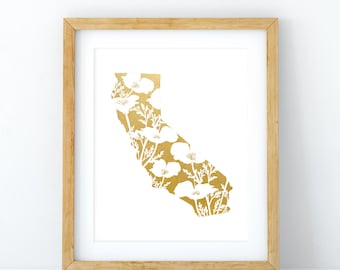 Golden State of Mind California Faux Gold Foil State Print 8 x 10
