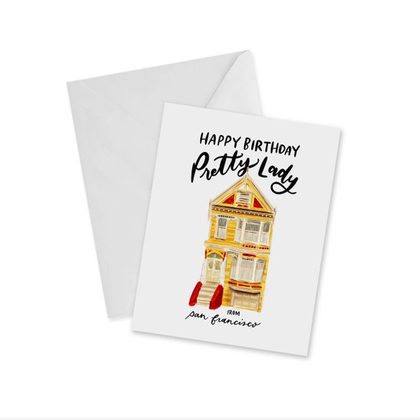 Painted Ladies, Happy Birthday Card, Happy Birthday Pretty Lady, San Francisco Gift, Blank Card, California Souvenir, San Francisco Landmark