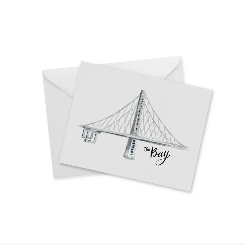 For Him For Her East Bay Blank Notecard and Envelope The Bay City Sentimental Gift Bay Bridge Oakland Souvenir 4.25x 5.5