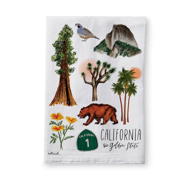 California Tea Towel, 100% Cotton, Kitchen Dishcloth, Landmarks  Square Flour Sack Towel, SF Souvenir, California Gift, Home Decor