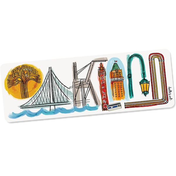 Oakland, California, Landmark Lettering, Decorative Sticker for Waterbottle, Souvenir and Gift