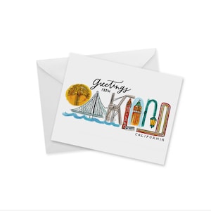 Greetings From Oakland, California, Notecard, Bay Bright, Lake Merritt, Port Cranes, Fox Theater, Bart, Tribune Tower, California Souvenir