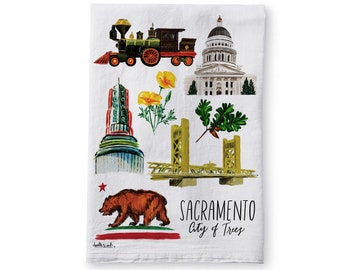 Sacramento, 100% Cotton Tea Towel, Kitchen Dishcloth, Landmarks  Square Flour Sack Towel, SF Souvenir, California Gift, Home Decor