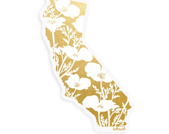 Golden State Sticker, California Poppy, Decal, California Wildflower Art, Decorative Sticker for Waterbottle, Souvenir and Gift